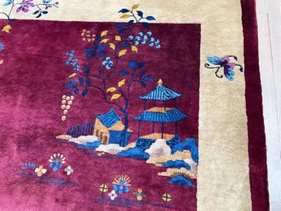 Antique Art Deco Chinese Carpet C 1920s Tree of Knowledge