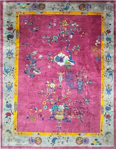Antique Art Deco Chinese Carpet Dragon Rug c 1910