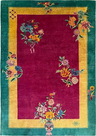 Antique Art Deco Chinese Carpet Elegant C 1920s