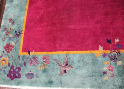 Antique Art Deco Chinese Carpet The Watch Bird 88 x 114 