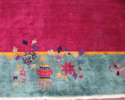 Antique Art Deco Chinese Carpet The Watch Bird 88 x 114 