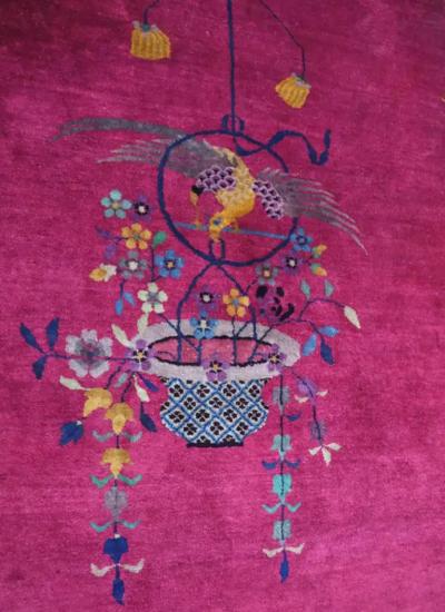 Antique Art Deco Chinese Carpet The Watch Bird 88 x 114 