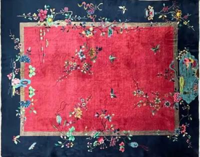 Antique Art Deco Chinese Carpet c 1920s Chinese Village