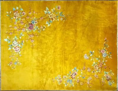 Antique Art Deco Chinese Oriental Rug Gold 17400 circa 1930s