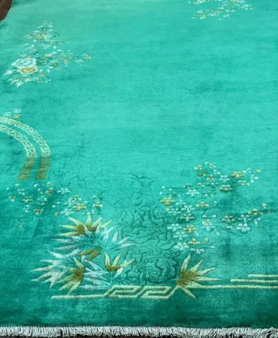 Antique Art Deco Chinese Oriental Rug Green
