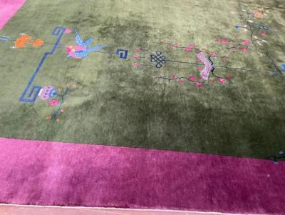 Antique Art Deco Chinese Oriental Rug Wonderful Green