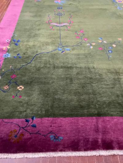 Antique Art Deco Chinese Oriental Rug Wonderful Green