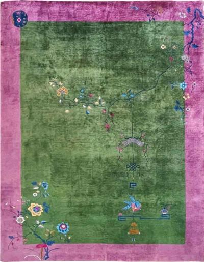 Antique Art Deco Chinese Oriental Rug Wonderful Green