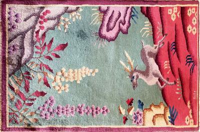 Antique Art Deco Chinese Rug 2 x 4 c 1920 A Happy Dear 