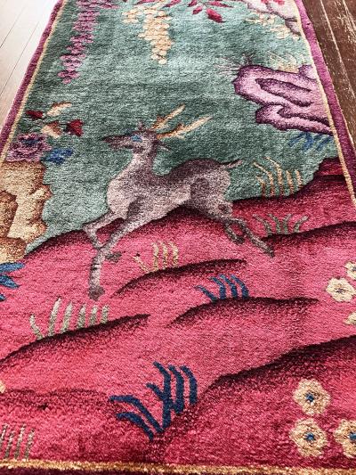 Antique Art Deco Chinese Rug 2 x 4 c 1920 A Happy Dear 