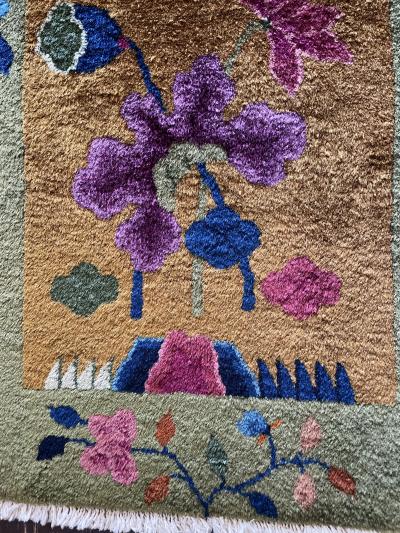 Antique Art Deco Chinese Rug 2 x 4 c 1920 Imperial garden 17605