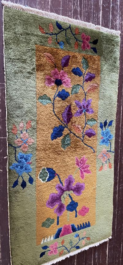 Antique Art Deco Chinese Rug 2 x 4 c 1920 Imperial garden 17605