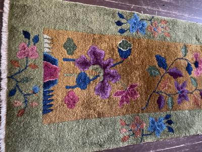 Antique Art Deco Chinese Rug 2 x 4 c 1920 Imperial garden 17605