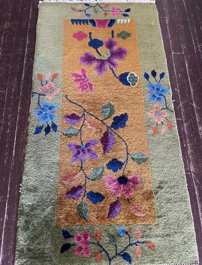 Antique Art Deco Chinese Rug 2 x 4 c 1920 Imperial garden 17605