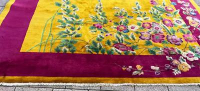 Antique Art Deco Chinese Rug Signed c 1920 Gold color