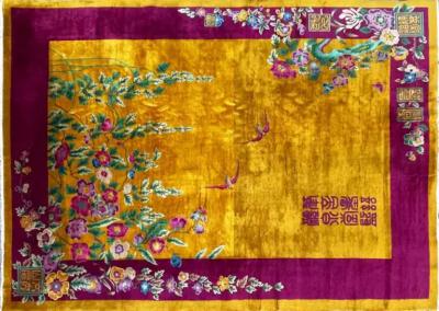 Antique Art Deco Chinese Rug Signed c 1920 Gold color