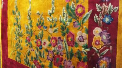 Antique Art Deco Chinese Rug Signed c 1920 Gold color