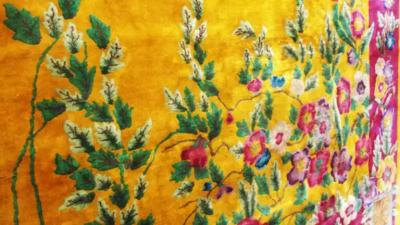 Antique Art Deco Chinese Rug Signed c 1920 Gold color