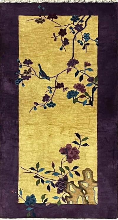 Antique Art Deco Chinese Rug c 1920 Curious Bird