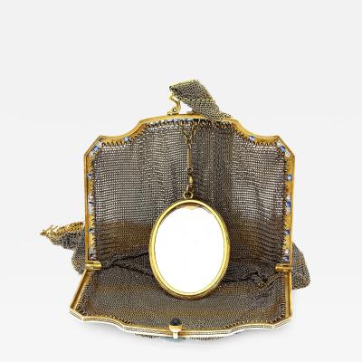 Antique Art Deco Evening Bag In 14k Gold Platinum Diamonds and Sapphires