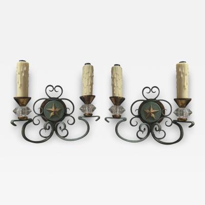 Antique Art Deco French Bronze Wall Light Sconces a Pair