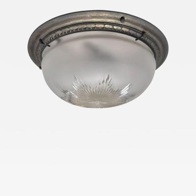 Antique Art Deco Star Cut Crystal Flush Mount Ceiling Light Fixture