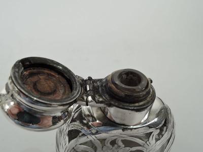 Antique Art Nouveau Silver Overlay Lady s Medicinal Flask