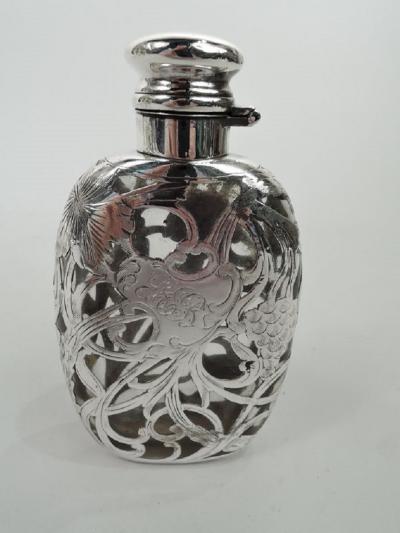 Antique Art Nouveau Silver Overlay Lady s Medicinal Flask
