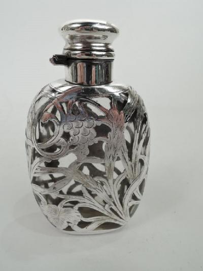 Antique Art Nouveau Silver Overlay Lady s Medicinal Flask