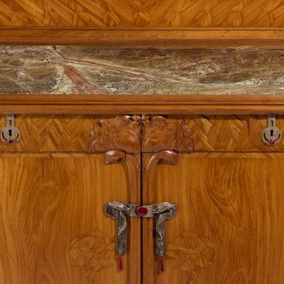 Antique Art Nouveau Style Oak Mahogany Sideboard with Mirrored Backdrop