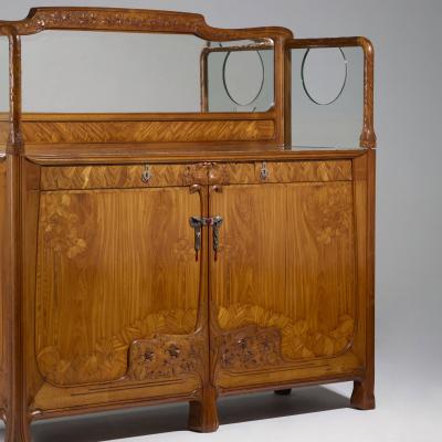 Antique Art Nouveau Style Oak Mahogany Sideboard with Mirrored Backdrop