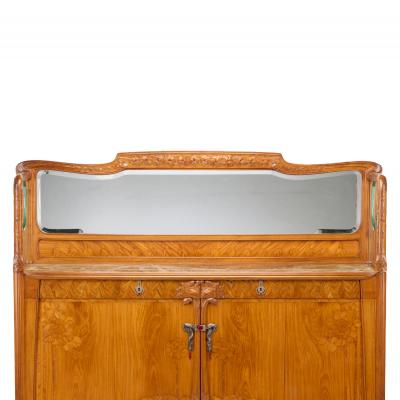 Antique Art Nouveau Style Oak Mahogany Sideboard with Mirrored Backdrop