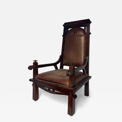 Antique Arts Crafts Morris Chair with Leather Upholstery Adjustable Back