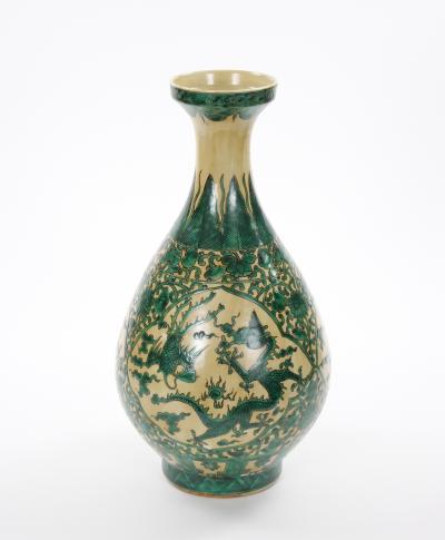 Antique Asian Porcelain Vase Figural Landscape Intricate Foliate Decoration