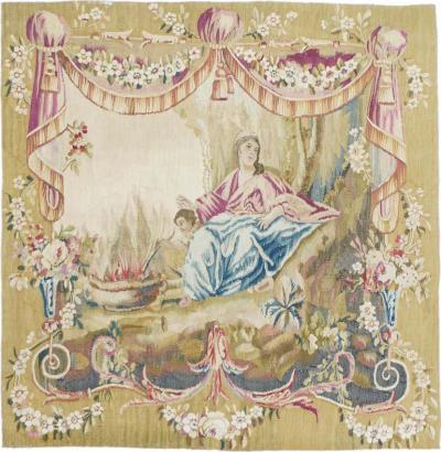 Antique Aubusson Design Tapestry 28 x 28
