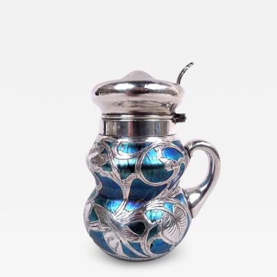 Antique Austrian Art Nouveau Iridescent Silver Overlay Mustard Pot