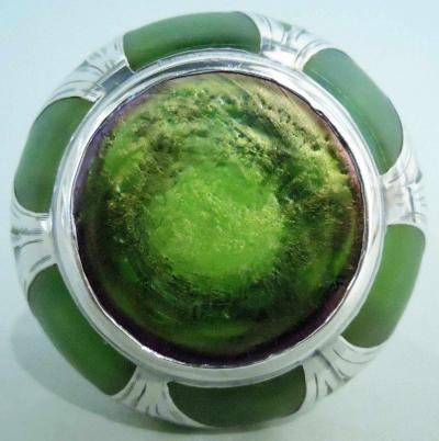 Antique Austrian Art Nouveau Silver Overlay Iridescent Vase