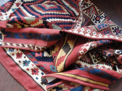 Antique Azerbaijan Shahsavan Cargo Bag or Mafrash Bedding Bags Soumak Kilim