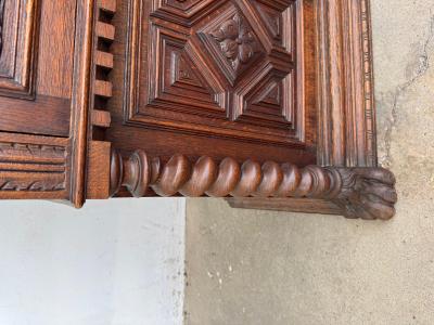 Antique Barley Twist English Oak Secretary with Display Cabinet