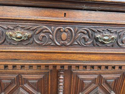Antique Barley Twist English Oak Secretary with Display Cabinet