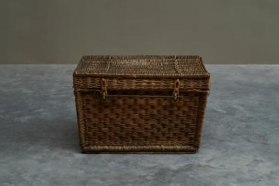 Antique Basket Chest in Wicker and Wrought Iron