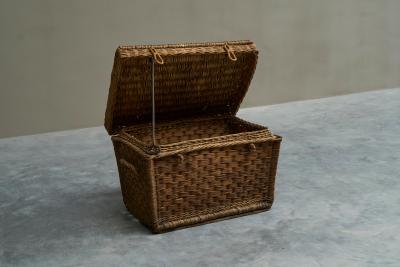 Antique Basket Chest in Wicker and Wrought Iron
