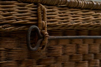 Antique Basket Chest in Wicker and Wrought Iron