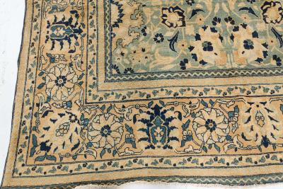 Antique Beige Blue Botanic Persian Tabriz Handmade Wool Rug
