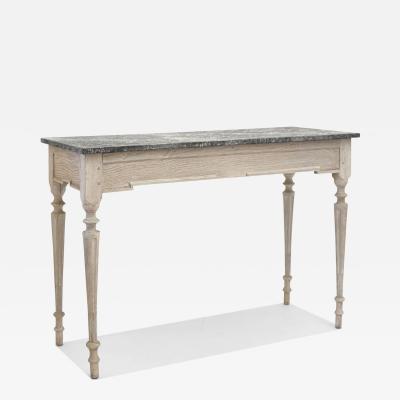 Antique Belgian Bleached Oak Console Table with Faux Stone Top