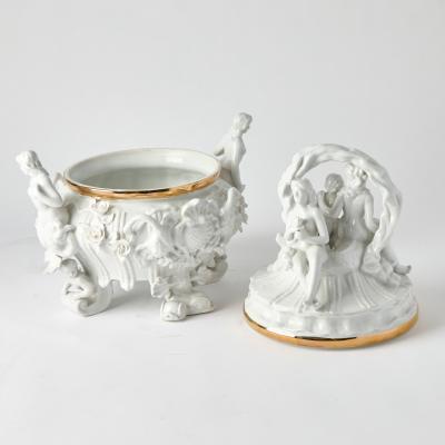 Antique Belgian Porcelain Covered Centerpiece Mermaid Dolphin and Shell Motifs