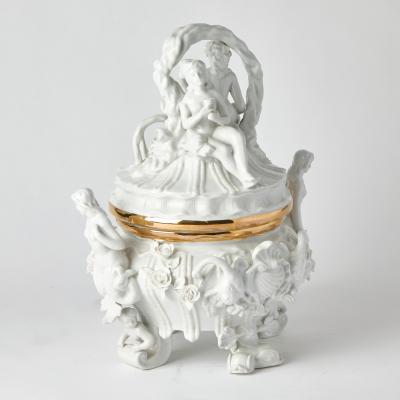 Antique Belgian Porcelain Covered Centerpiece Mermaid Dolphin and Shell Motifs