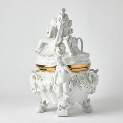 Antique Belgian Porcelain Covered Centerpiece Mermaid Dolphin and Shell Motifs