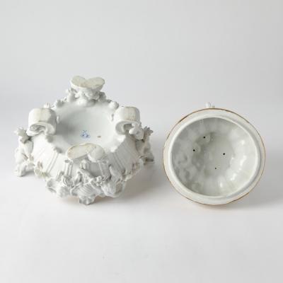 Antique Belgian Porcelain Covered Centerpiece Mermaid Dolphin and Shell Motifs