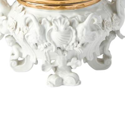 Antique Belgian Porcelain Covered Centerpiece Mermaid Dolphin and Shell Motifs